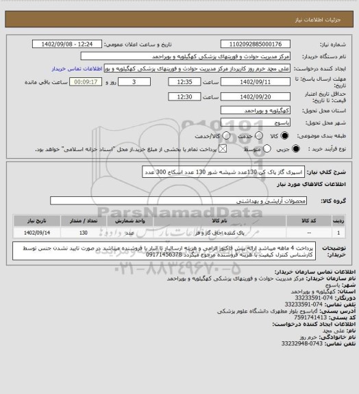 استعلام اسپری گاز پاک کن 130عدد شیشه شور 130 عدد اسکاج 300 عدد