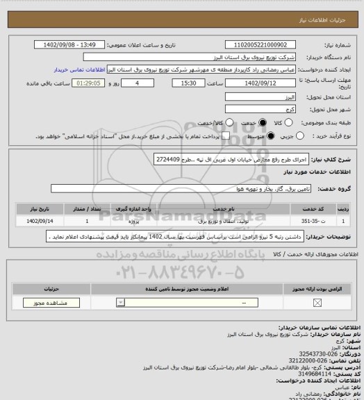 استعلام اجرای طرح رفع معارض خیابان اول غربی اق تپه ..طرح 2724409