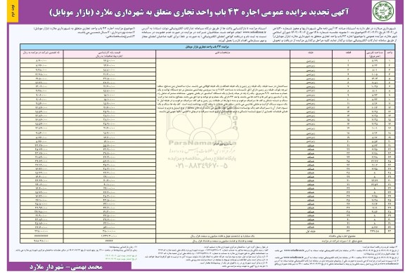 تجدید مزایده اجاره 43 باب واحد تجاری - نوبت دوم