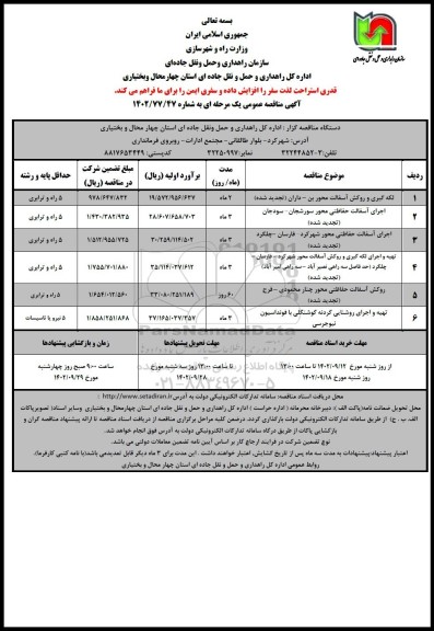 مناقصه لکه گیری و روکش آسفالت ....