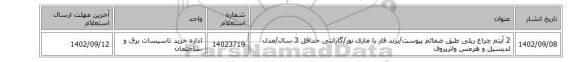 2 آیتم چراغ ریلی طبق ضمائم پیوست/برند فار یا مازی نور/گارانتی حداقل 3 سال/مدل لدیسیل و هرمس واترپروف