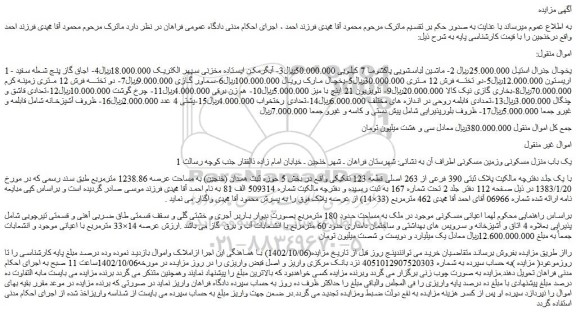 مزایده فروش یخچال جنرال استیل و ...