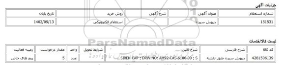 استعلام الکترونیکی، درپوش سیرن