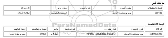 استعلام الکترونیکی، پودر پوشاننده تاندیش