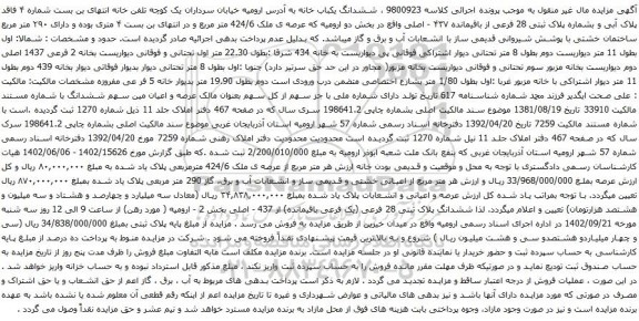 آگهی مزایده ششدانگ پلاک ثبتی 28 فرعی (یک فرعی باقیمانده) از 437 - اصلی بخش 2