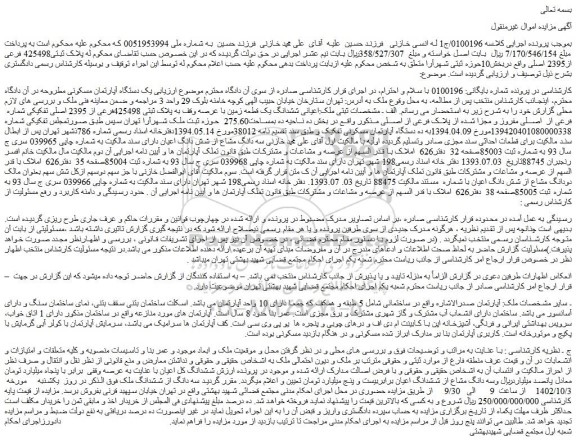 مزایده ششدانگ یک قطعه زمین با عرصه وقف به پلاک ثبتی 425498فرعی