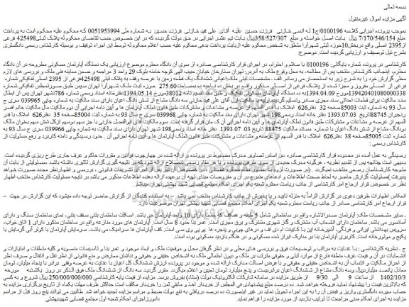 مزایده فروش یک دستگاه آپارتمان مسکونی