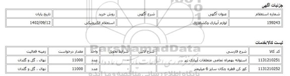استعلام الکترونیکی، لوازم آبیاری وکشاورزی