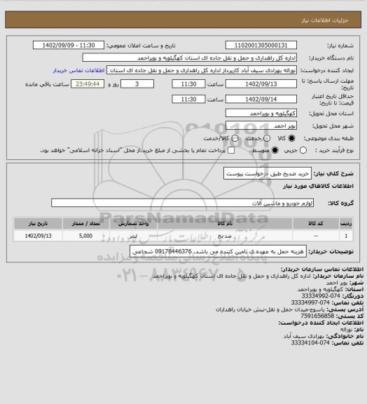 استعلام خرید ضدیخ طبق درخواست پیوست