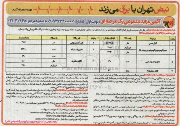 مزایده فروش انواع کالاهای اسقاط