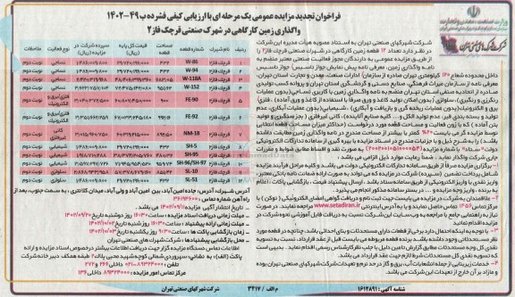 تجدید مزایده واگذاری زمین کارگاهی در شهرک صنعتی