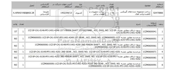 استعلام، ساخت مجموعه دنده های گیربکس کاهنده واحد آهک