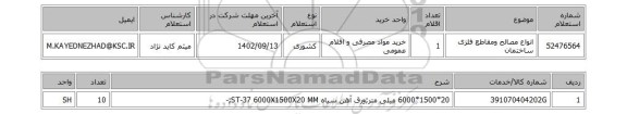 استعلام، انواع مصالح ومقاطع فلزی ساختمان