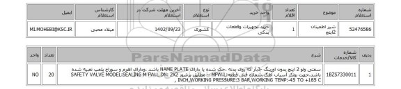 استعلام، شیر اطمینان 2اینچ