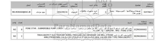 استعلام، توربوماشینها(فنها - کمپرسورها - پمپها - توربین ها)