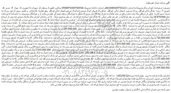 مزایده فروش 6 قطعه زمین مزروعی