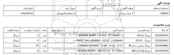 استعلام الکترونیکی، 4 ردیف بیرینگ