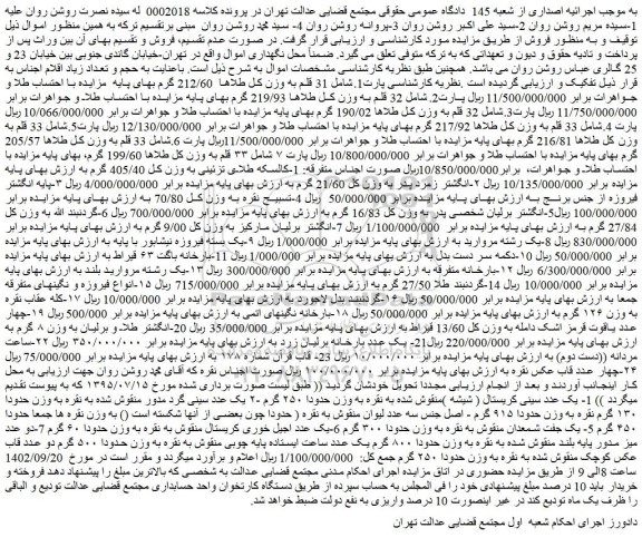مزایده فروش طلا و....