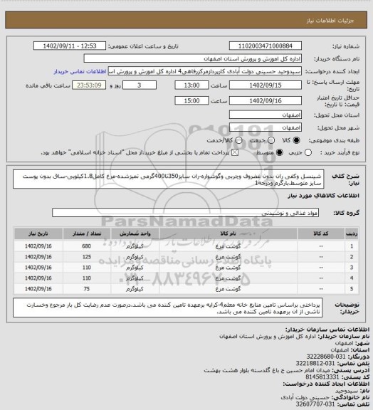 استعلام شینسل وکفی ران بدون غضروف وچربی وگوشواره-ران سایز350تا400گرمی تمیزشده-مرغ کامل1.8کیلویی-ساق بدون پوست سایز متوسط.بارگرم ودرجه1