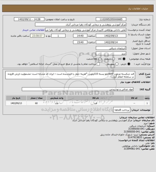 استعلام قند شکسته مرغوب 600کیلو بسته 10کیلویی *هزینه حمل با فروشنده است – ایران کد مشابه است- مشمولیت ارزش افزوده در سامانه اعلام گردد.