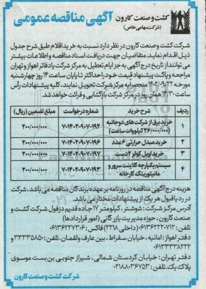 مناقصه خرید برق از شرکت های دوجانبه ...