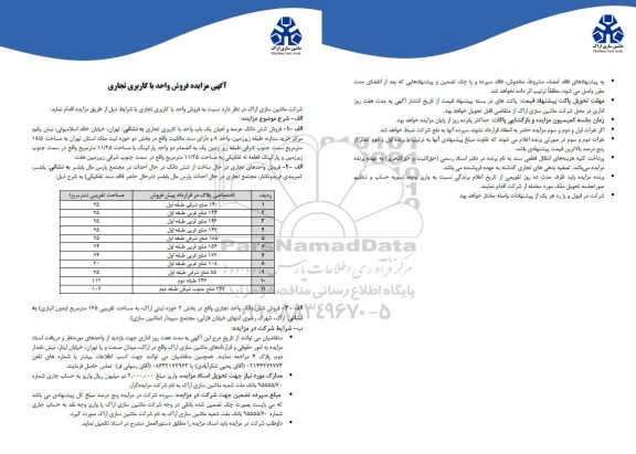 مزایده فروش واحد با کاربری تجاری