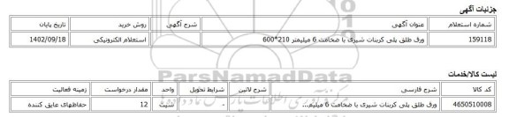 استعلام الکترونیکی، ورق طلق پلی کربنات شیری با ضخامت 6 میلیمتر 210*600