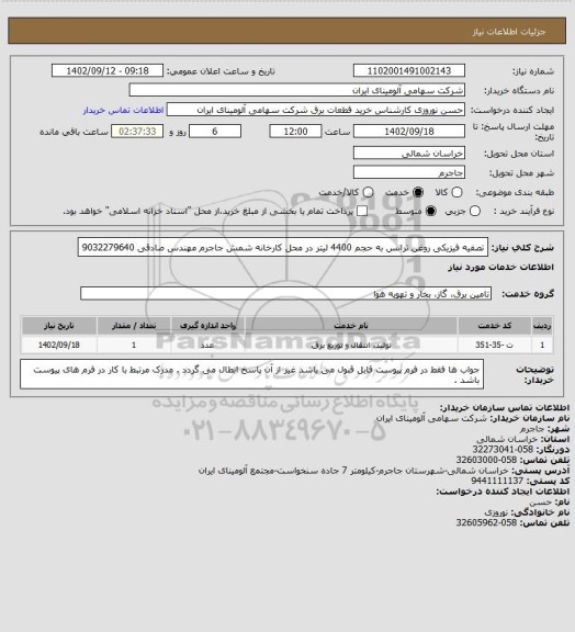 استعلام تصفیه فیزیکی روغن ترانس به حجم 4400 لیتر در محل کارخانه شمش جاجرم
مهندس صادقی 9032279640