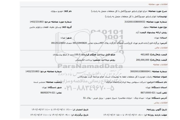 انواع رادیاتور خودرو(کامل با کل متعلغات متصل به رادیات)