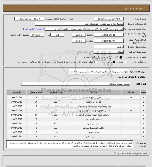 استعلام لوازم یدکی تویوتا هایلوکس شرکتی
10 ردیف برابر با 68 عدد