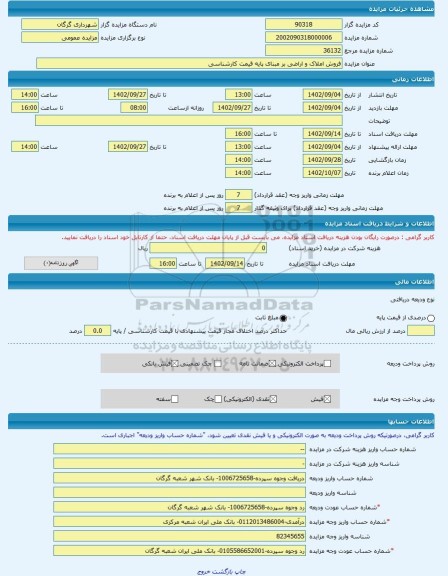 مزایده ، فروش املاک و اراضی بر مبنای پایه قیمت کارشناسی -مزایده زمین - استان گلستان