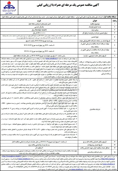 مناقصه عمومی تامین خودروهای استیجاری منطقه 