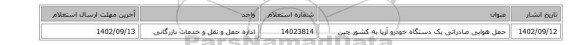 حمل هوایی صادراتی یک دستگاه خودرو آریا به کشور چین
