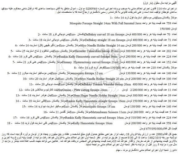 مزایده فروش 1- پنس موسکیتو استریت فول ترید 14 سانت Eco-مونتاژ پاکستان و...