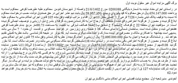 مزایده فروش ملک پلاک ثبتی بشماره 7126 فرعی از1 اصلی