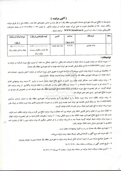 مزایده واحد تجاری به مساحت 612/62 مترمربع