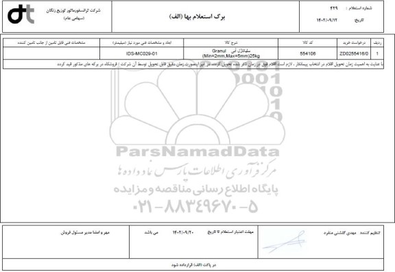 استعلام سلیکاژل آبی Granul 