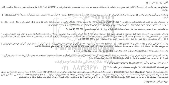 مزایده فروش پنج قطعه زمین آبیزار و...