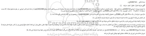 مزایده فروش  یک دستگاه کولر گازی 1800گری  معمولی 