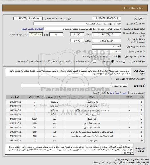 استعلام خرید دوربین مداربسته انبار مرکزی
عدم تایید کیفیت و کمیت کالای ارسالی و نصب سیستم=تأمین کننده مکلف به عودت کالاو انجام مجدد کاربا هزینه خود خواهد بود.