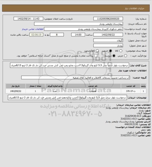 استعلام درخواست بلوئر ساید چنل 5.5 کیلو وات گرینکو7.5اسب بخارو پمپ لجن کش چدنی خرد کن دار تک فاز 2 اینچ 8/15متری