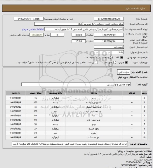 استعلام موادغذایی
