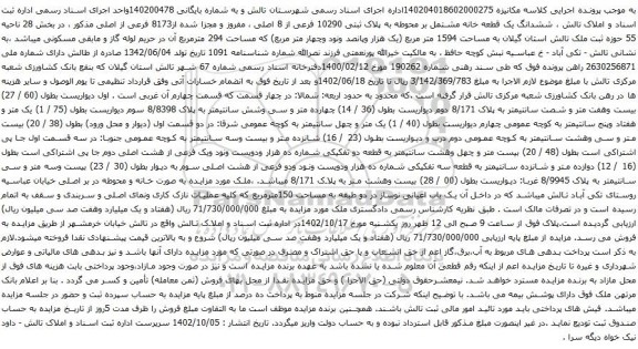 آگهی مزایده ششدانگ یک قطعه خانه مشتمل بر محوطه به پلاک ثبتی 10290 فرعی از 8 اصلی ، مفروز و مجزا شده از8173 فرعی از اصلی 