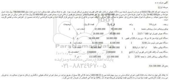 مزایده فروش پیکوررونیکس مدل رونیکس باجعبه و...