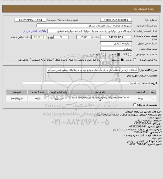 استعلام آسفالت تراشی و همسطح سازی آسفالت وضع موجود خیابانهای سطح شهر صوفیان
