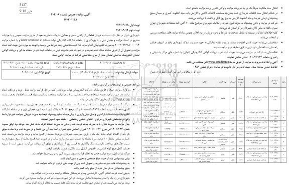 مزایده فروش قطعاتی از اراضی، معابر و جداول متروک