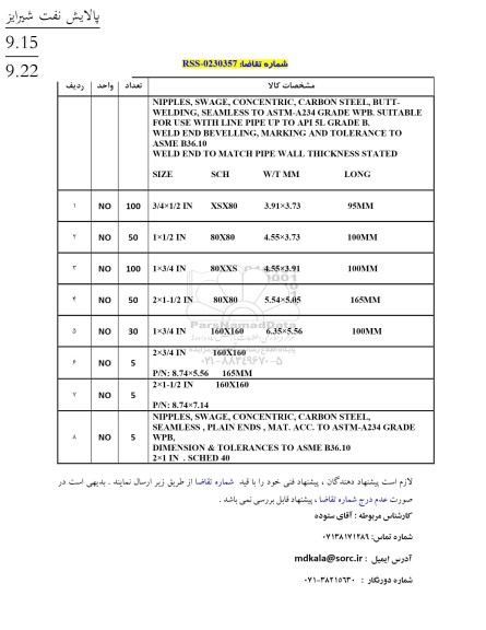 استعلام NIPPLES,SWAGE,CONCENTRIC,CARBON STELL,...