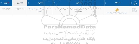 استعلام انجام خدمات تعمیرات توربین ...