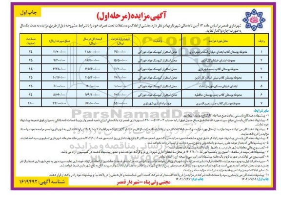 مزایده واگذاری بخشی از املاک و مستغلات تحت تصرف
