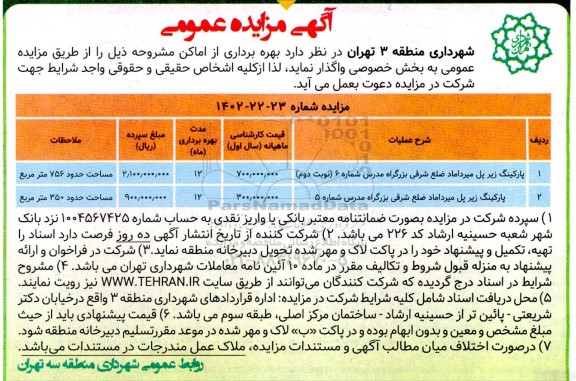 مزایده بهره برداری از اماکن